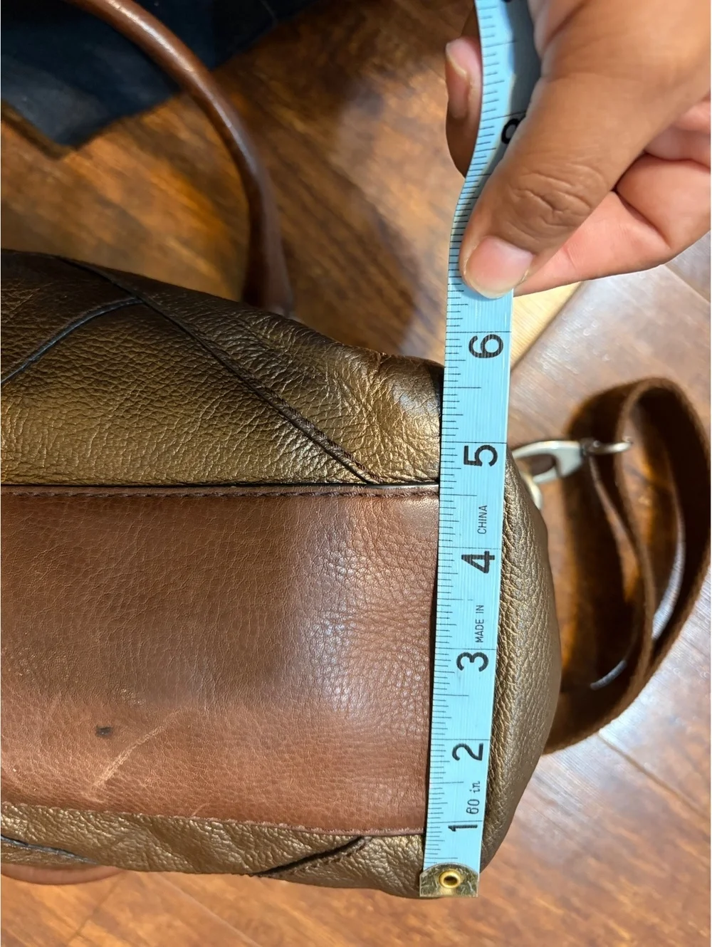 Fossil Maddox metallic aged bronze patchwork leather satchel